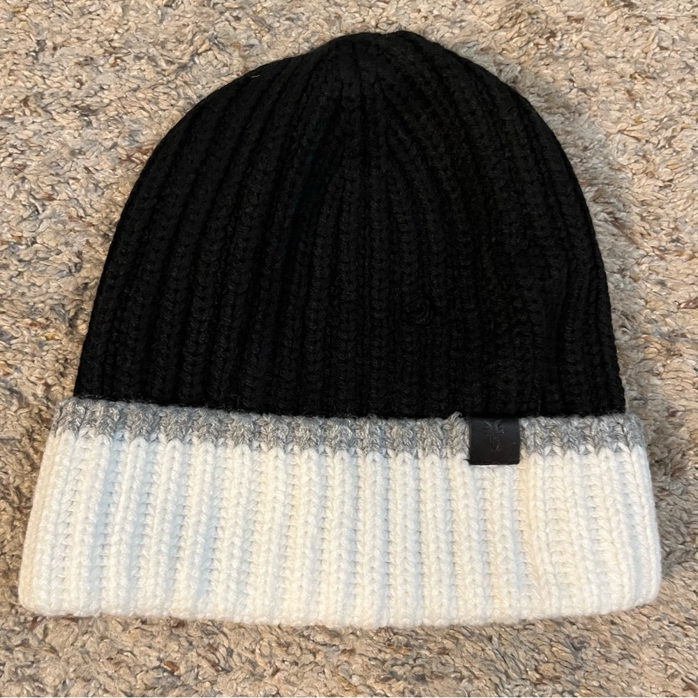 Frye Black/Tan Beanie Hat NWT
